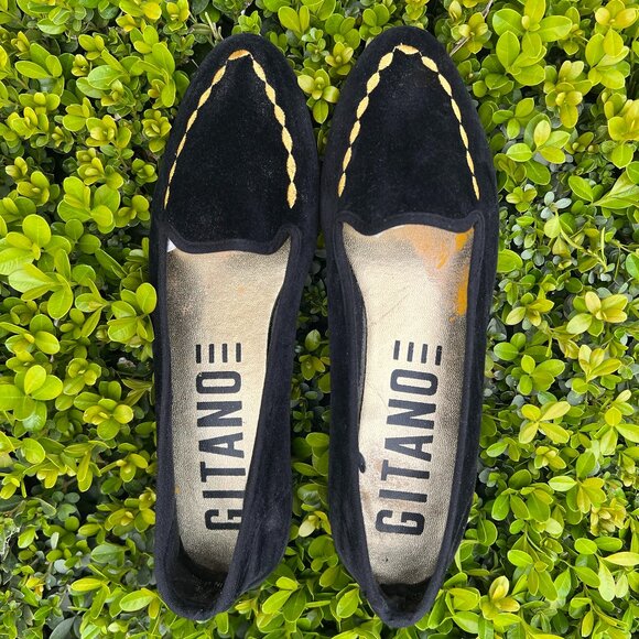80's Gitano Black & Gold Velvet Flats - Size 9 - Picture 6 of 10